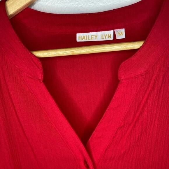 Hailey Lyn Red Sleeveless Rayon V-Neck Button Up Tie Front Loose Fit Medium - Picture 2 of 4